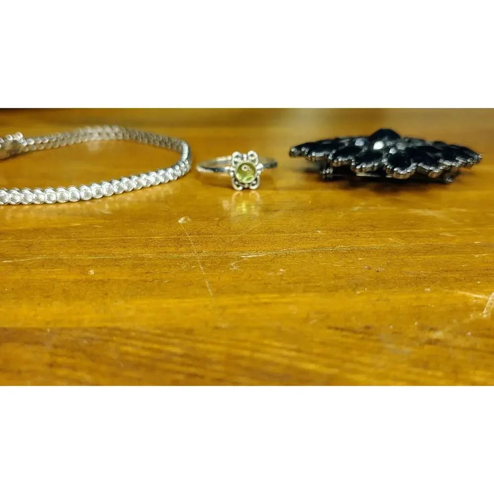 Lot Of 3 Pieces Jewelry Sterling Bracelet, Sterling Ring,Marked M Brooch - Picture 2 of 12